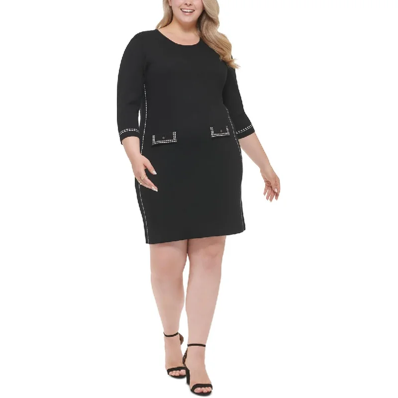 Plus Womens Contrast Trim Above Knee Sweaterdress