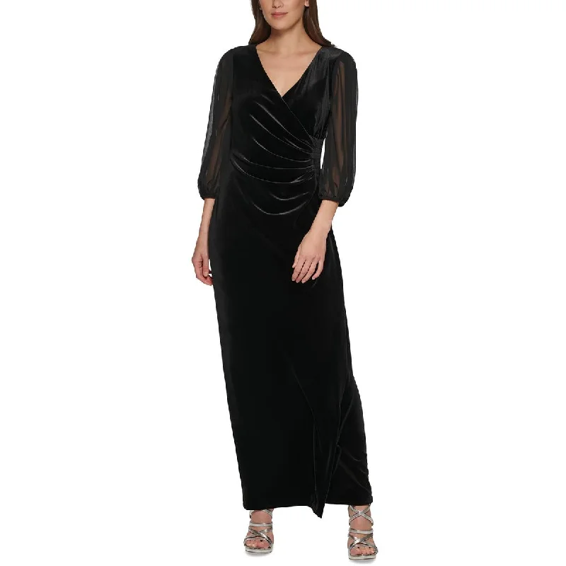 Womens Velvet Chiffon Sleeve Evening Dress