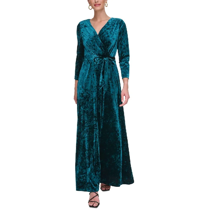 Womens Crushed Velvet Long Evening Dress