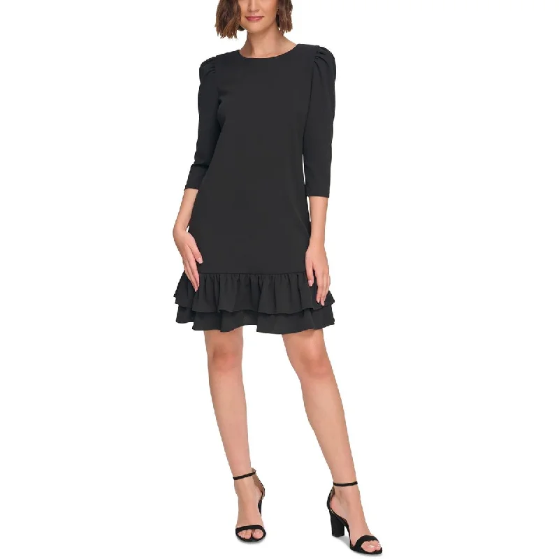 Petites Womens Ruffled Sheath Sheath Dress