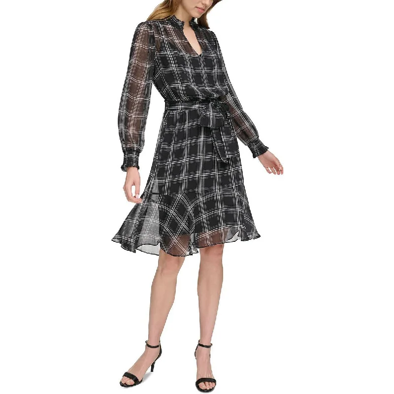 Womens Belted Knee Length Fit & Flare Dress