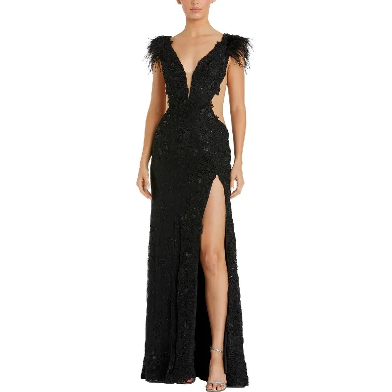 Womens Feathers Illusion Evening Dress