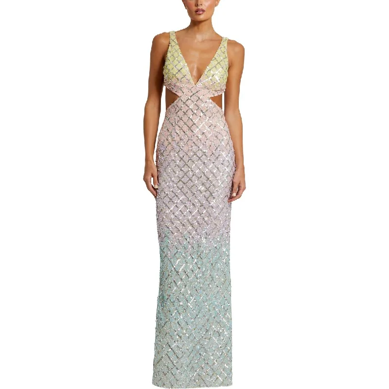 Womens Sequined Cut-Out Evening Dress