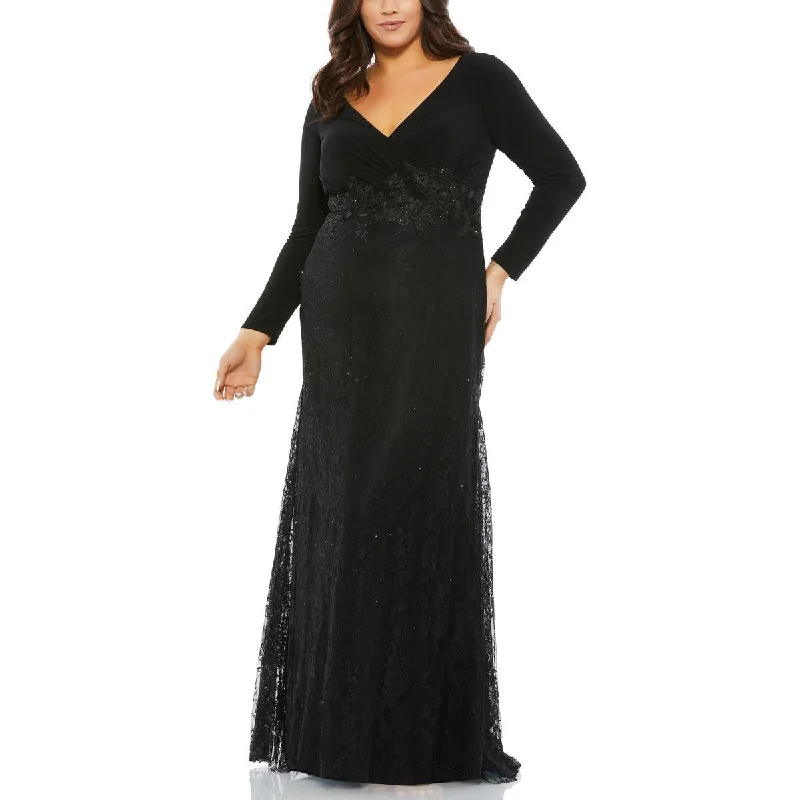 Plus Womens Lace Embellished Evening Dress