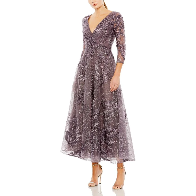 Womens Metallic Embellished Evening Dress