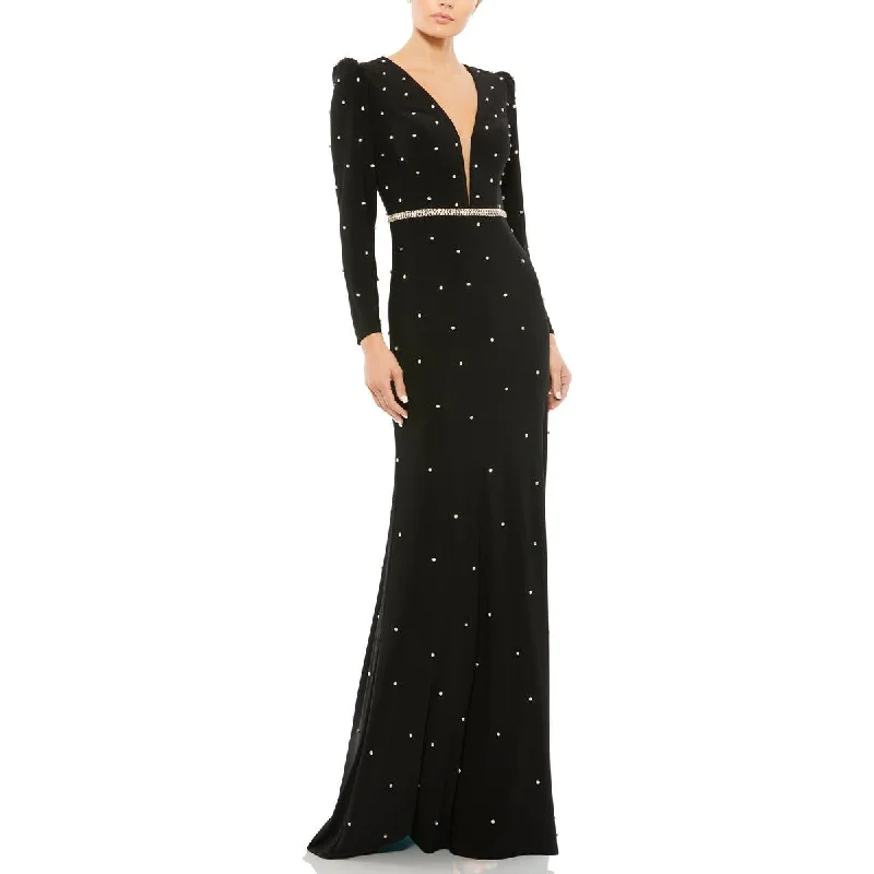 Womens Rhinestone Illusion Evening Dress