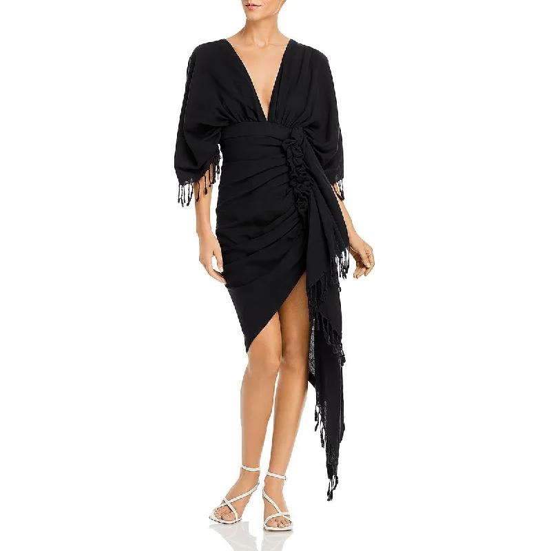 Luma Womens Linen Fringe Sheath Dress