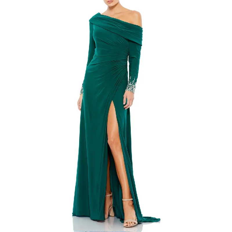 Womens Ruched Embellished Evening Dress