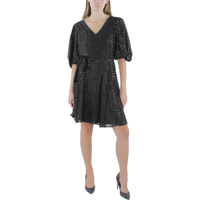 Womens Chiffon Foiled Fit & Flare Dress