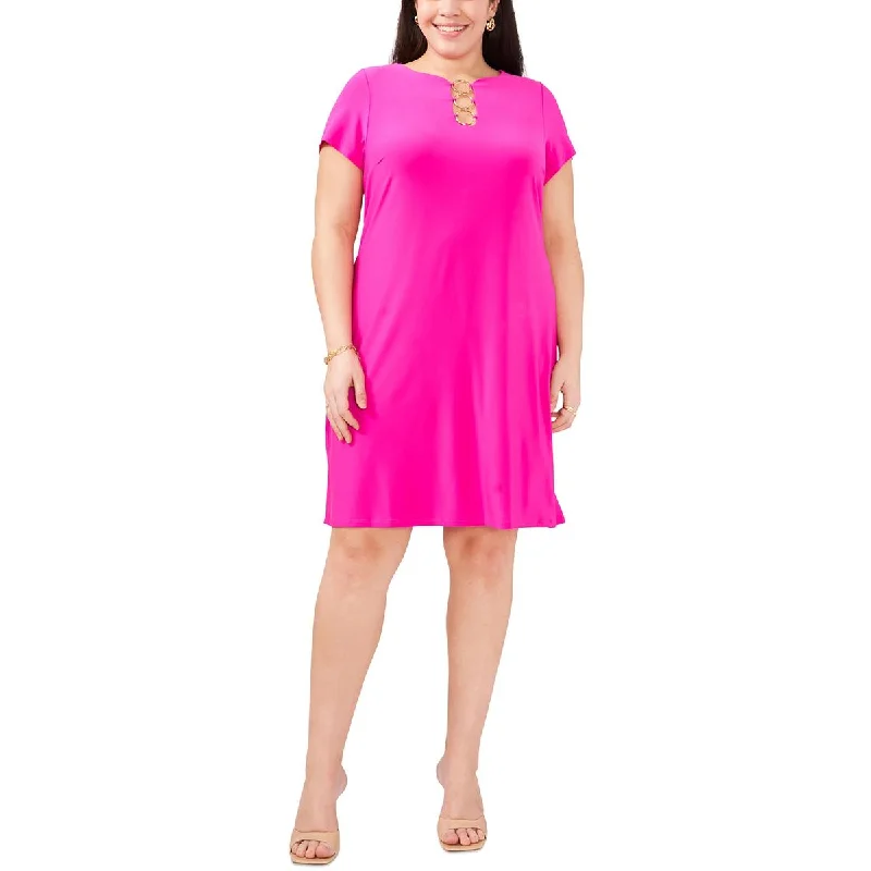 Plus Womens O-Ring Knee-Length Cocktail Dress