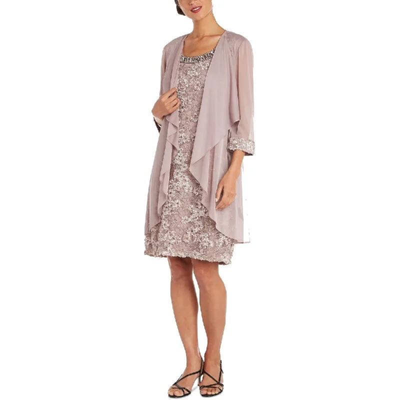 Petites Womens Embellished Lace Two Piece Dress