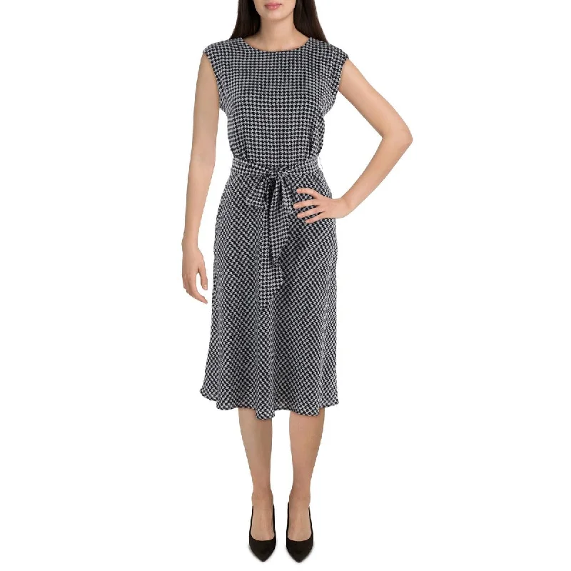Womens Houndstooth Knee-Length Wear To Work Dress