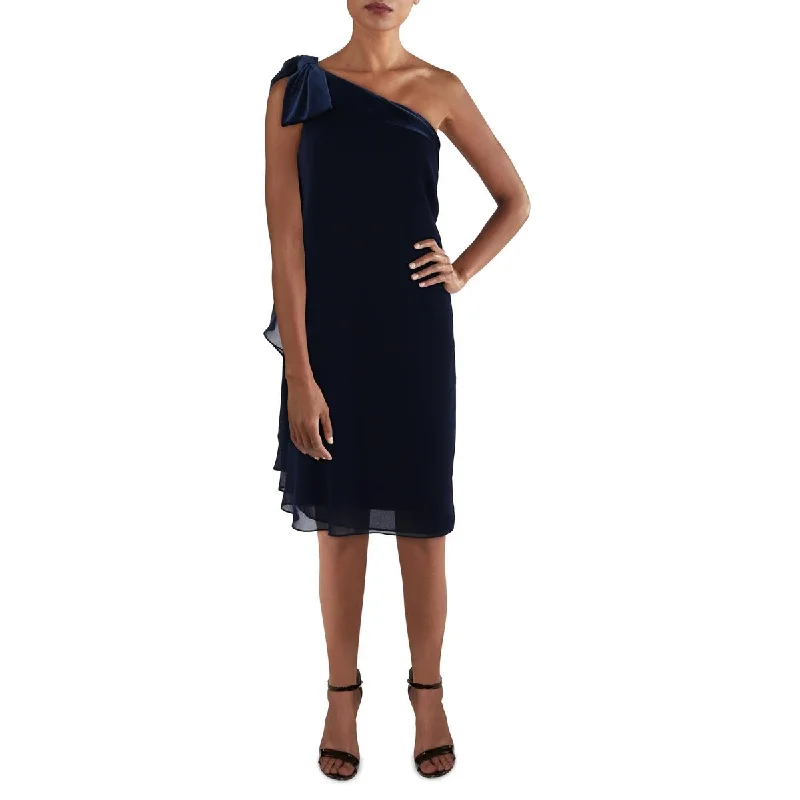 Womens Chiffon Velvet Trim Sheath Dress