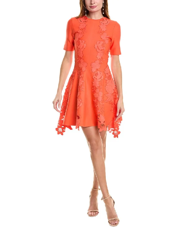 Oscar De La Renta Mixed Botanical Inset A-Line Dress