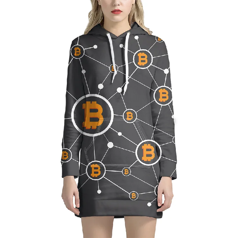 Bitcoin Connection Pattern Print Pullover Hoodie Dress