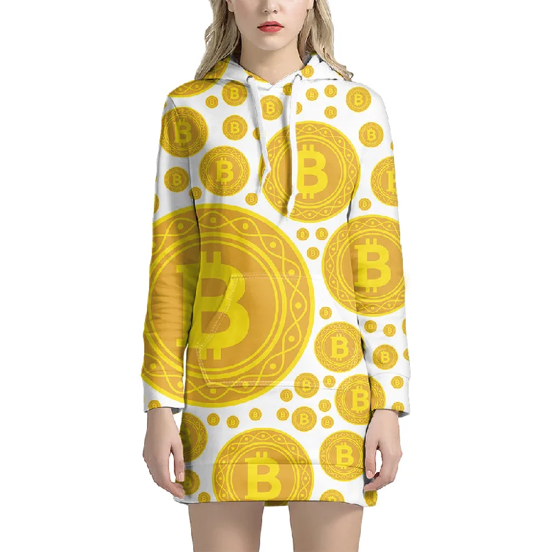 Bitcoin Crypto Pattern Print Pullover Hoodie Dress