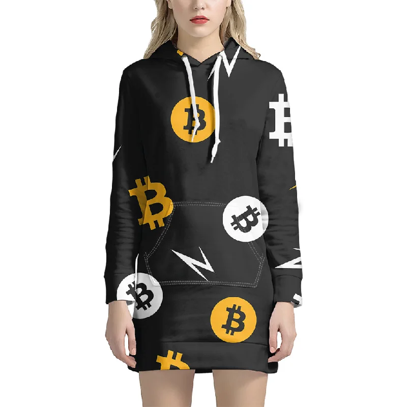 Bitcoin Symbol Pattern Print Pullover Hoodie Dress