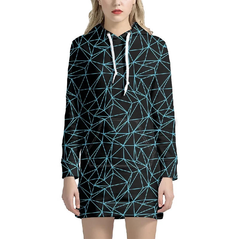 Black And Blue Geometric Mosaic Print Pullover Hoodie Dress