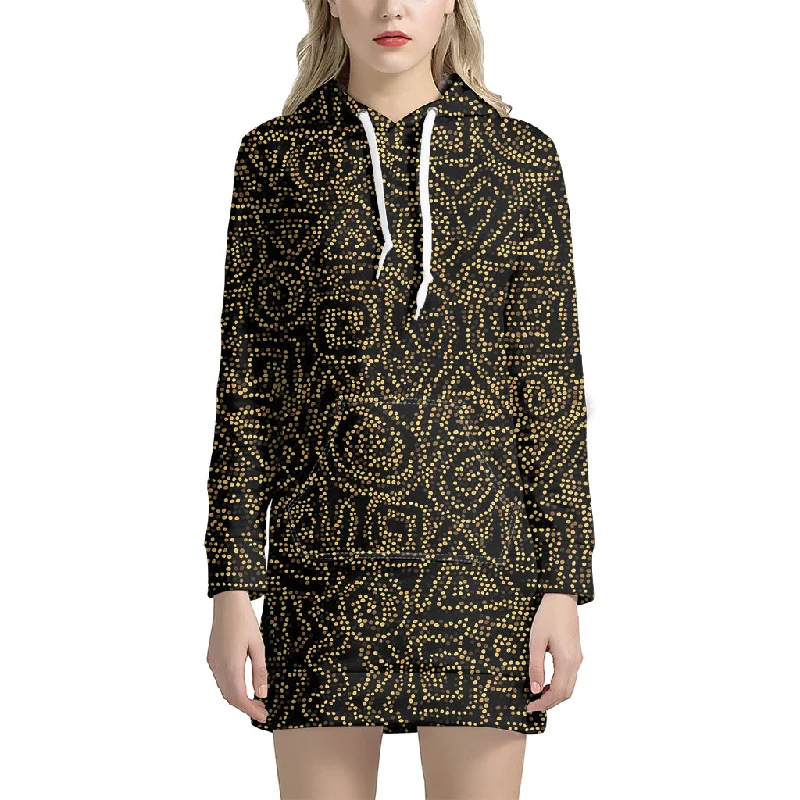 Black And Gold African Afro Print Pullover Hoodie Dress