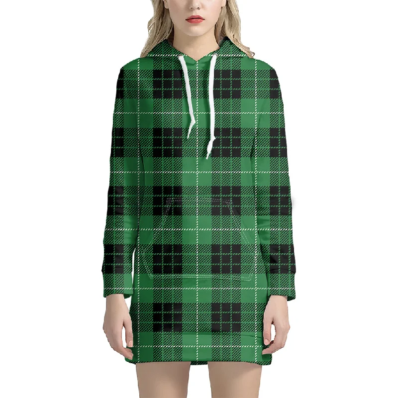 Black And Green Tartan Pattern Print Pullover Hoodie Dress