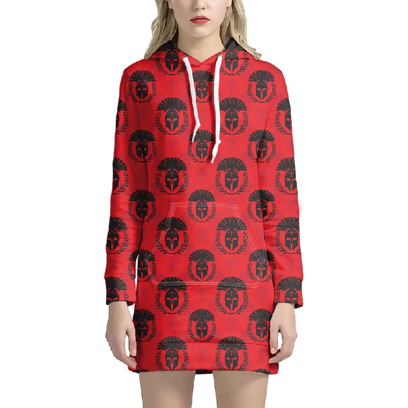 Black And Red Spartan Pattern Print Pullover Hoodie Dress