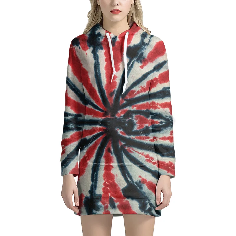 Black And Red Spider Tie Dye Print Pullover Hoodie Dress