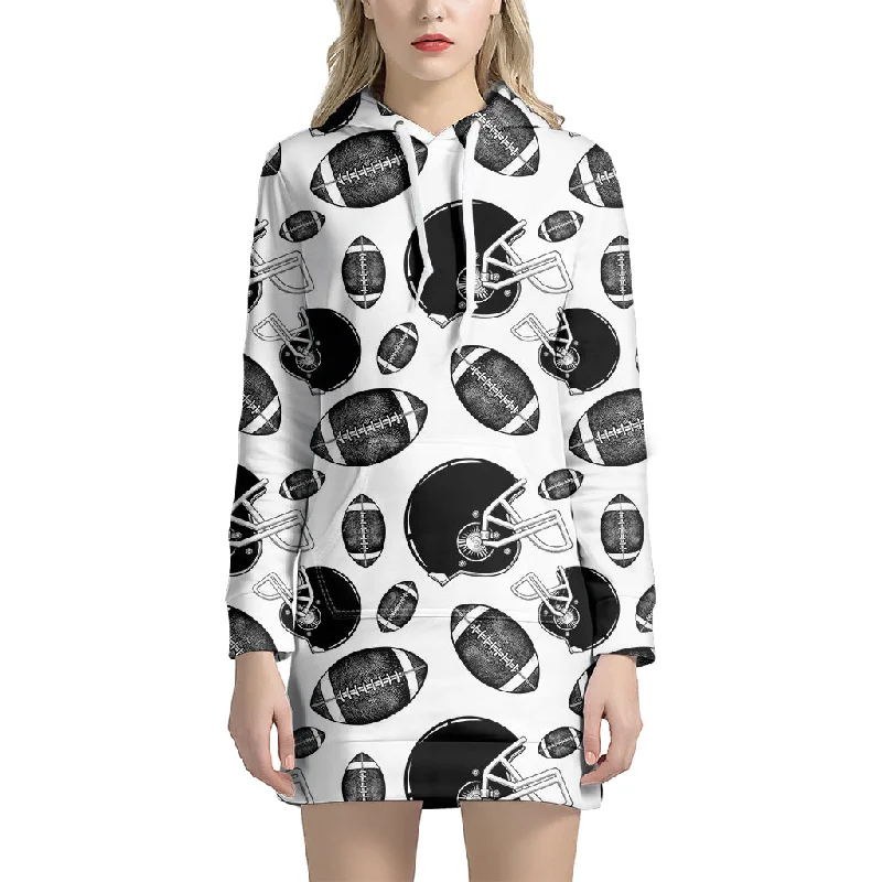 Black And White American Football Print Pullover Hoodie Dress