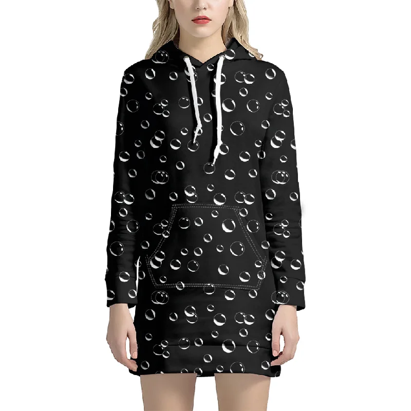 Black And White Bubble Pattern Print Pullover Hoodie Dress