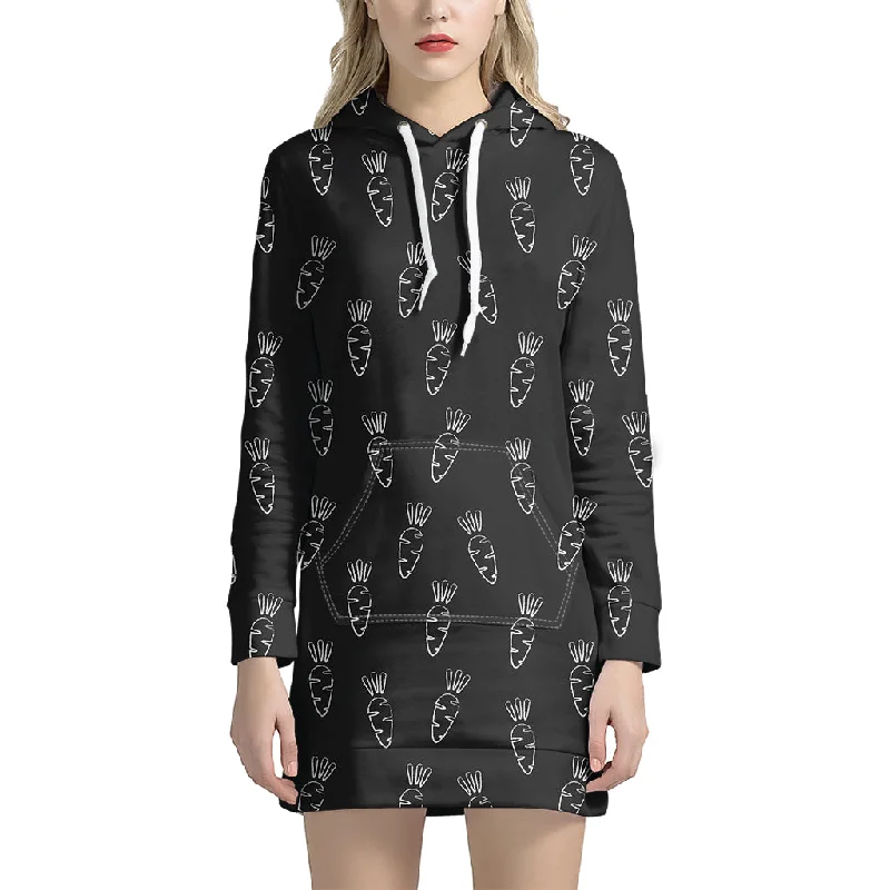 Black And White Carrot Pattern Print Pullover Hoodie Dress