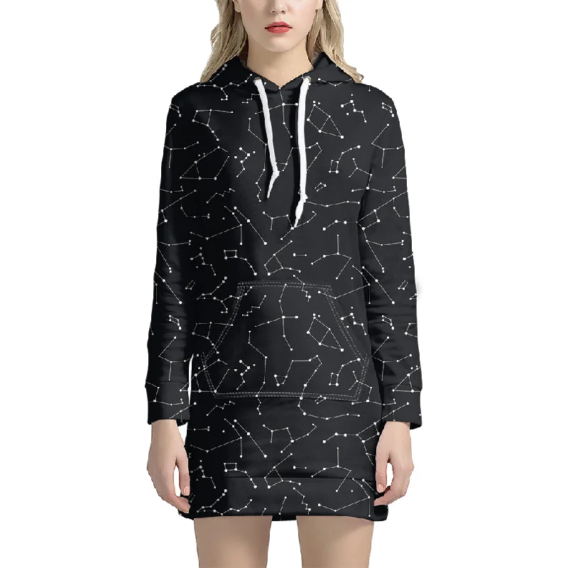 Black And White Constellation Print Pullover Hoodie Dress