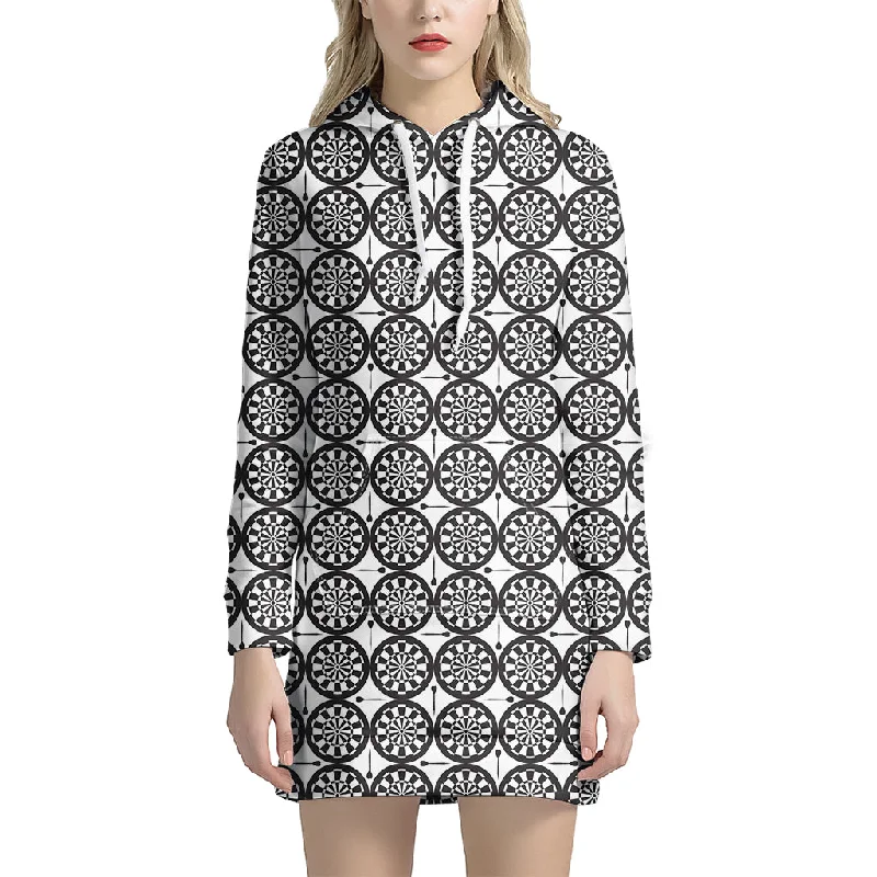 Black And White Dartboard Pattern Print Pullover Hoodie Dress