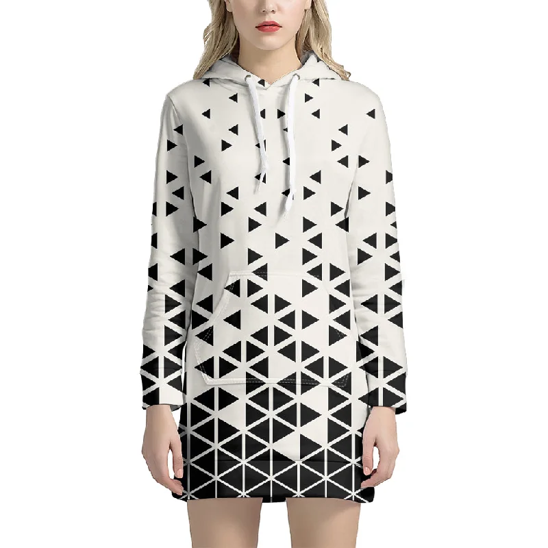Black And White Geometric Pattern Print Pullover Hoodie Dress