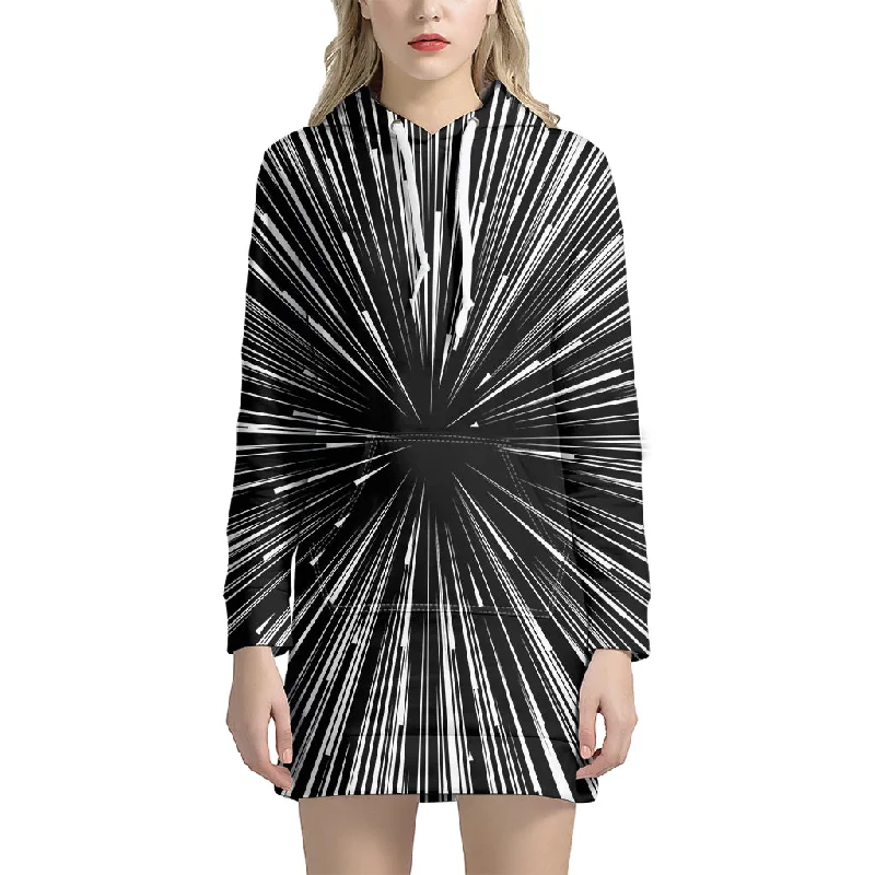 Black And White Hyperspace Print Pullover Hoodie Dress