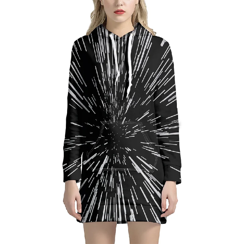 Black And White Lightspeed Print Pullover Hoodie Dress