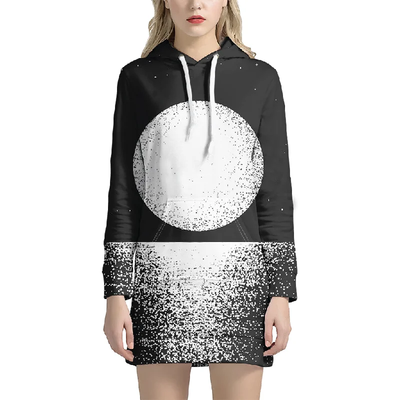 Black And White Moonlight Print Pullover Hoodie Dress