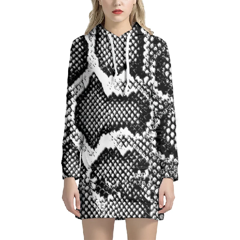 Black And White Snakeskin Print Pullover Hoodie Dress