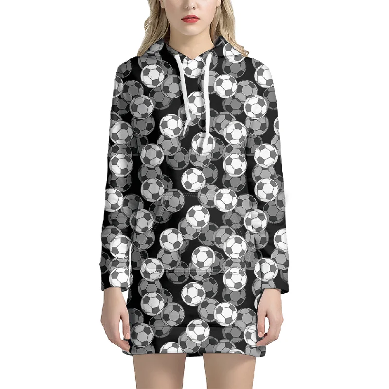 Black And White Soccer Ball Print Pullover Hoodie Dress