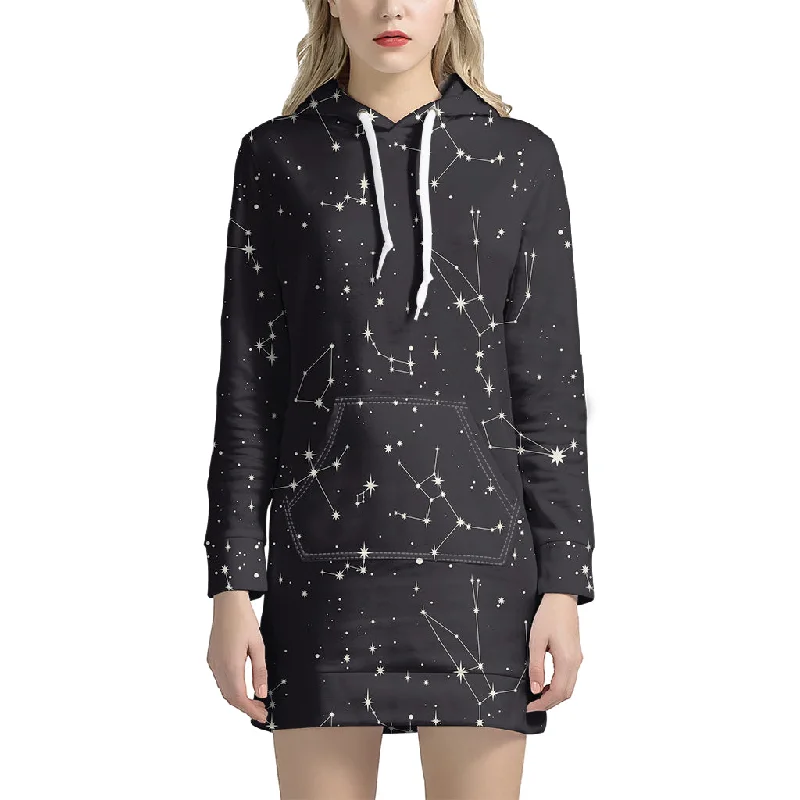 Black And White Zodiac Stars Print Pullover Hoodie Dress