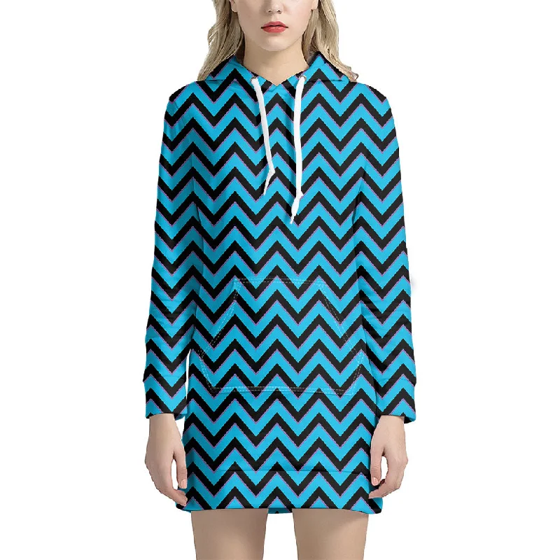 Black Blue And Purple Chevron Print Pullover Hoodie Dress