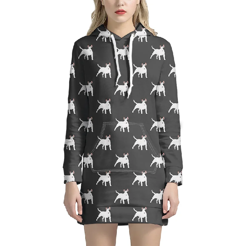 Black Bull Terrier Pattern Print Pullover Hoodie Dress