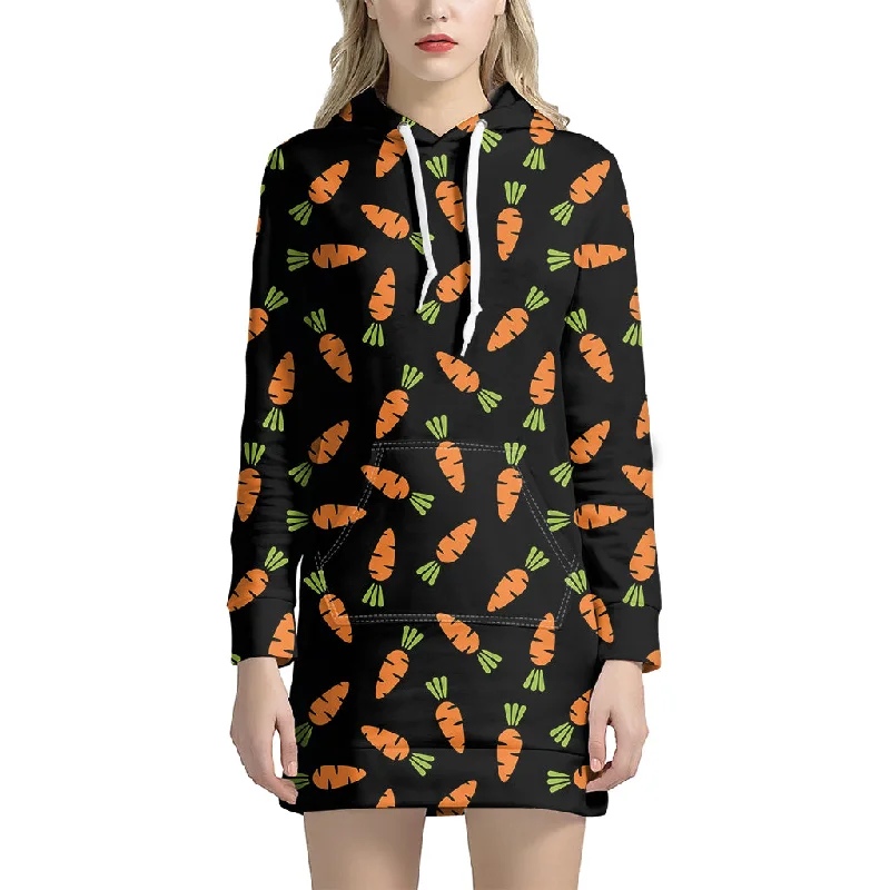 Black Carrot Pattern Print Pullover Hoodie Dress