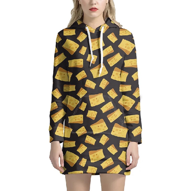 Black Cheese And Holes Pattern Print Pullover Hoodie Dress