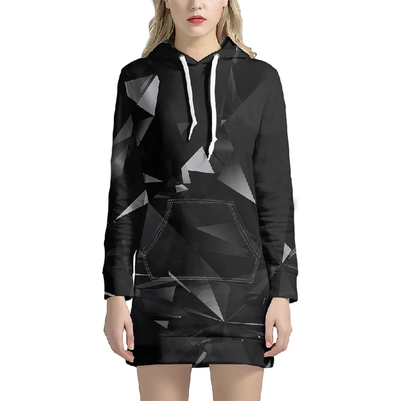 Black Diamond Print Pullover Hoodie Dress