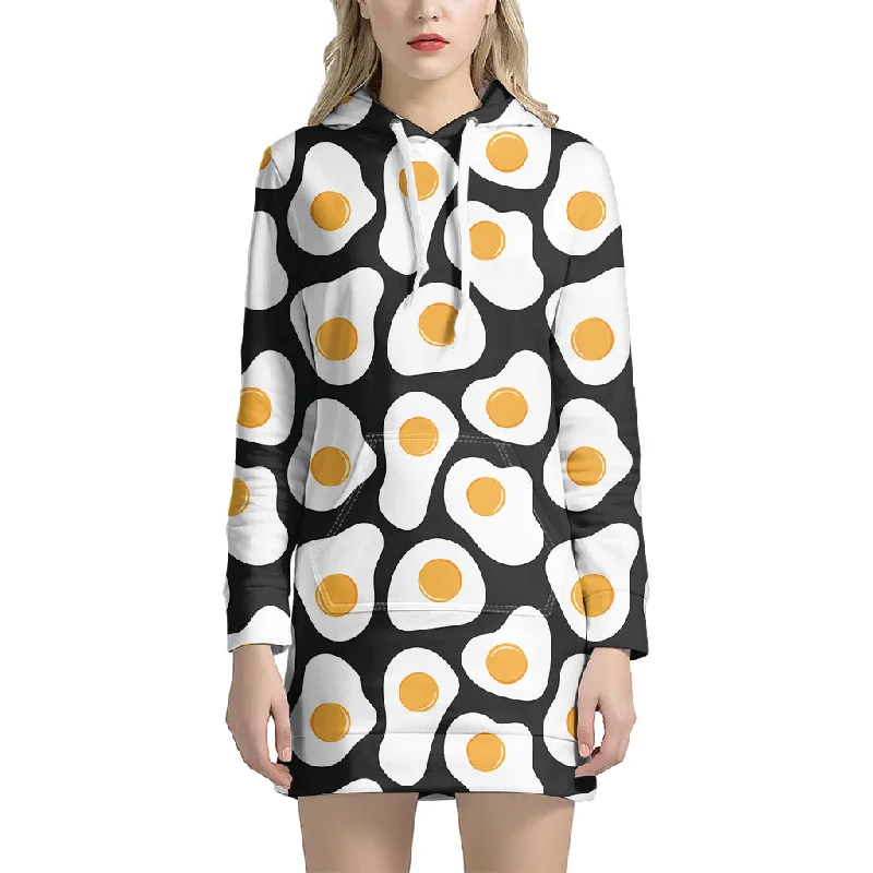 Black Fried Eggs Pattern Print Pullover Hoodie Dress