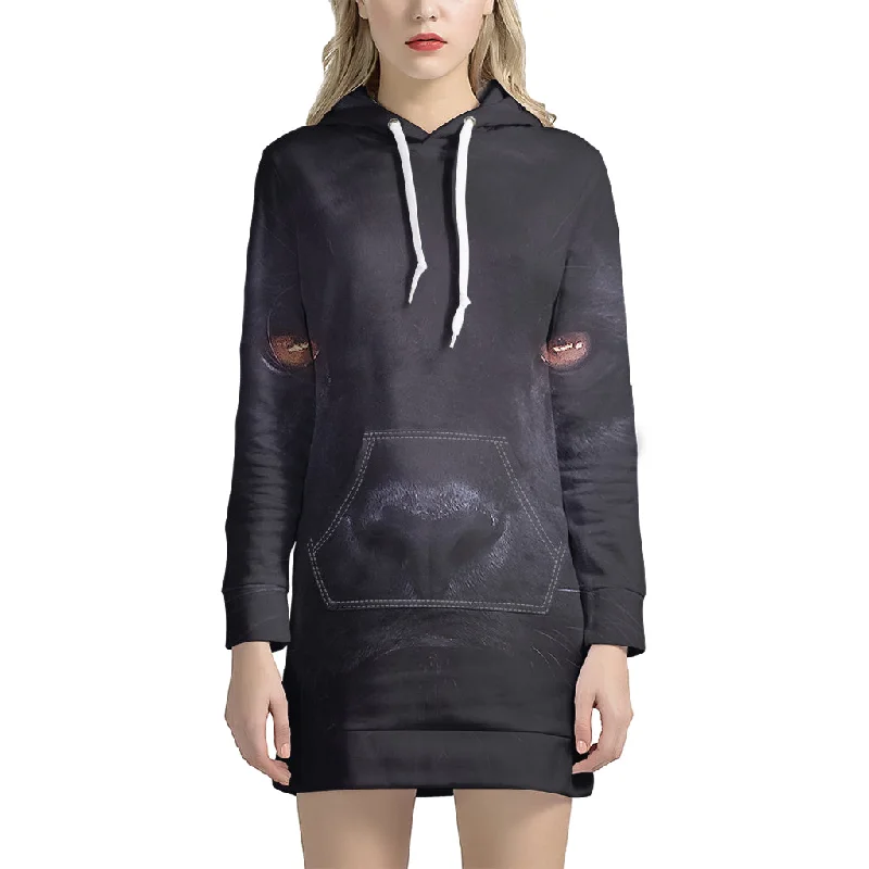 Black Jaguar Print Pullover Hoodie Dress