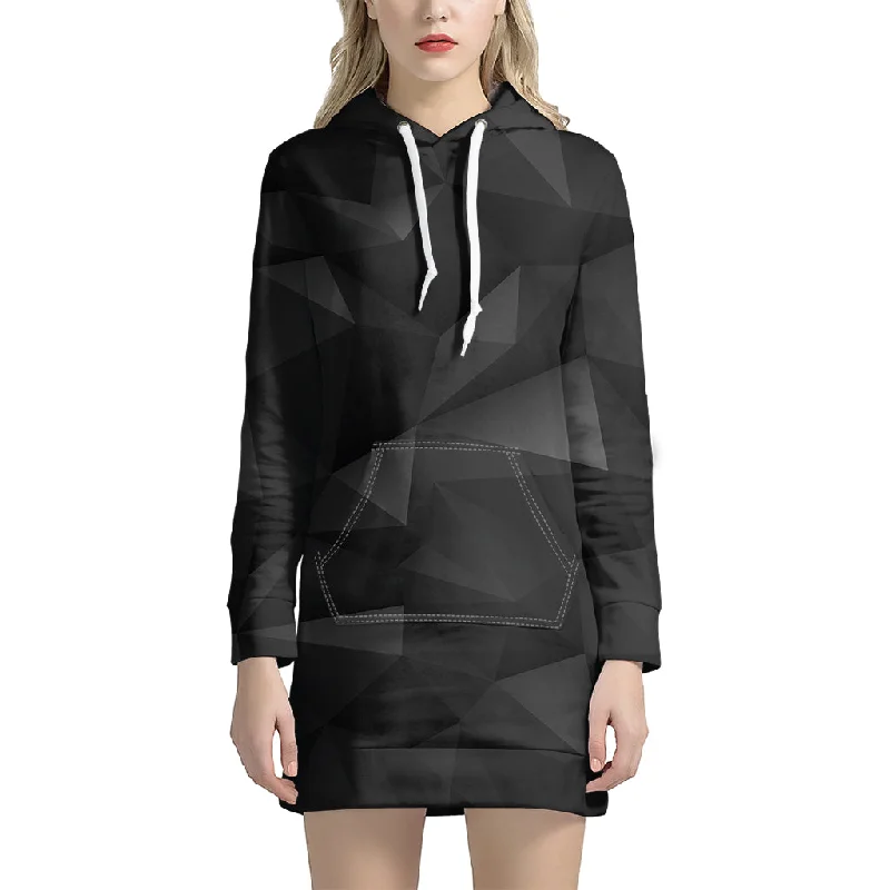 Black Polygonal Geometric Print Pullover Hoodie Dress
