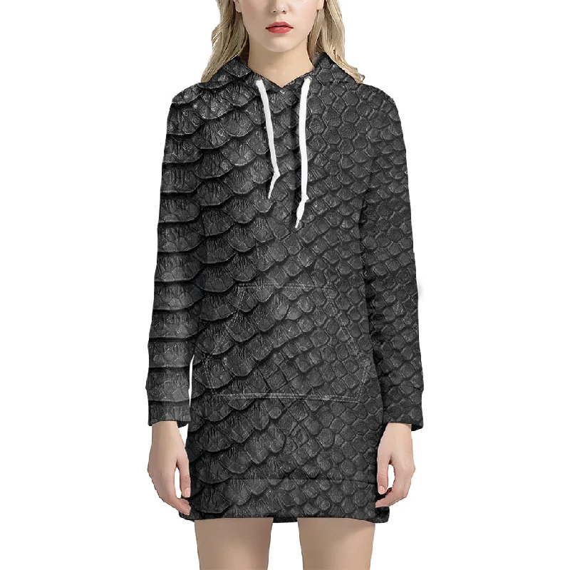 Black Snakeskin Print Pullover Hoodie Dress