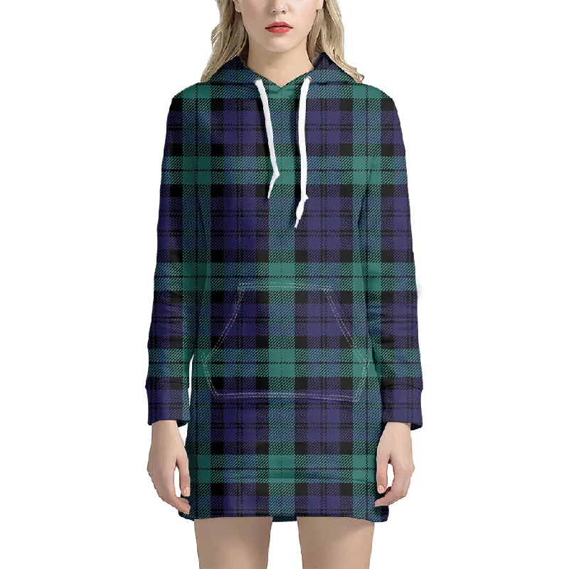 Black Watch Scottish Tartan Print Pullover Hoodie Dress