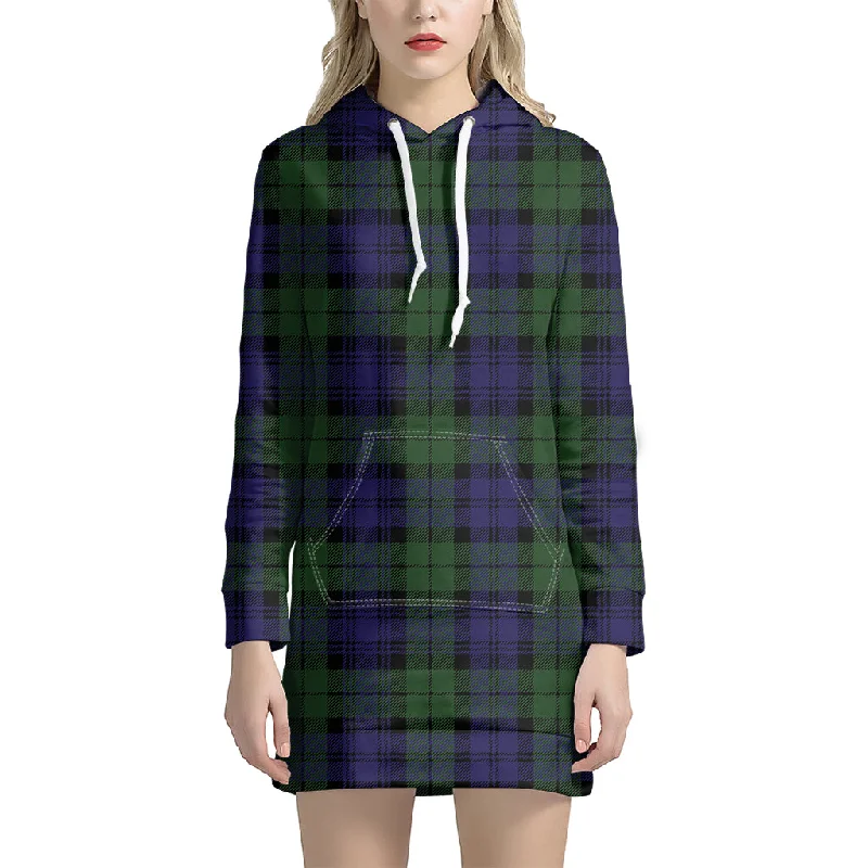 Black Watch Tartan Pattern Print Pullover Hoodie Dress