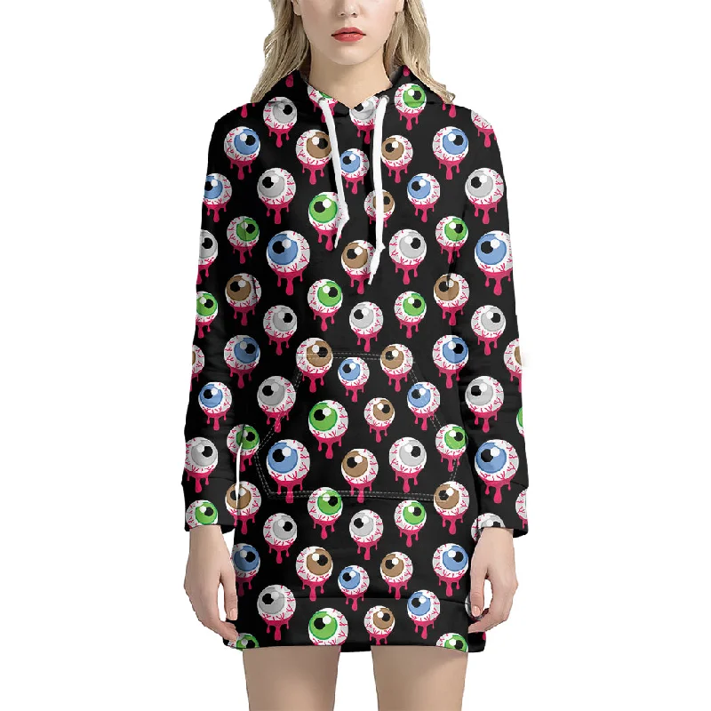 Bloody Eyeball Pattern Print Pullover Hoodie Dress